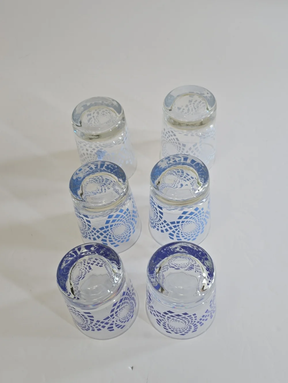 Vintage Ikea Set Of 6 Lowball Tumblers Whisky Glass Poland Blue White